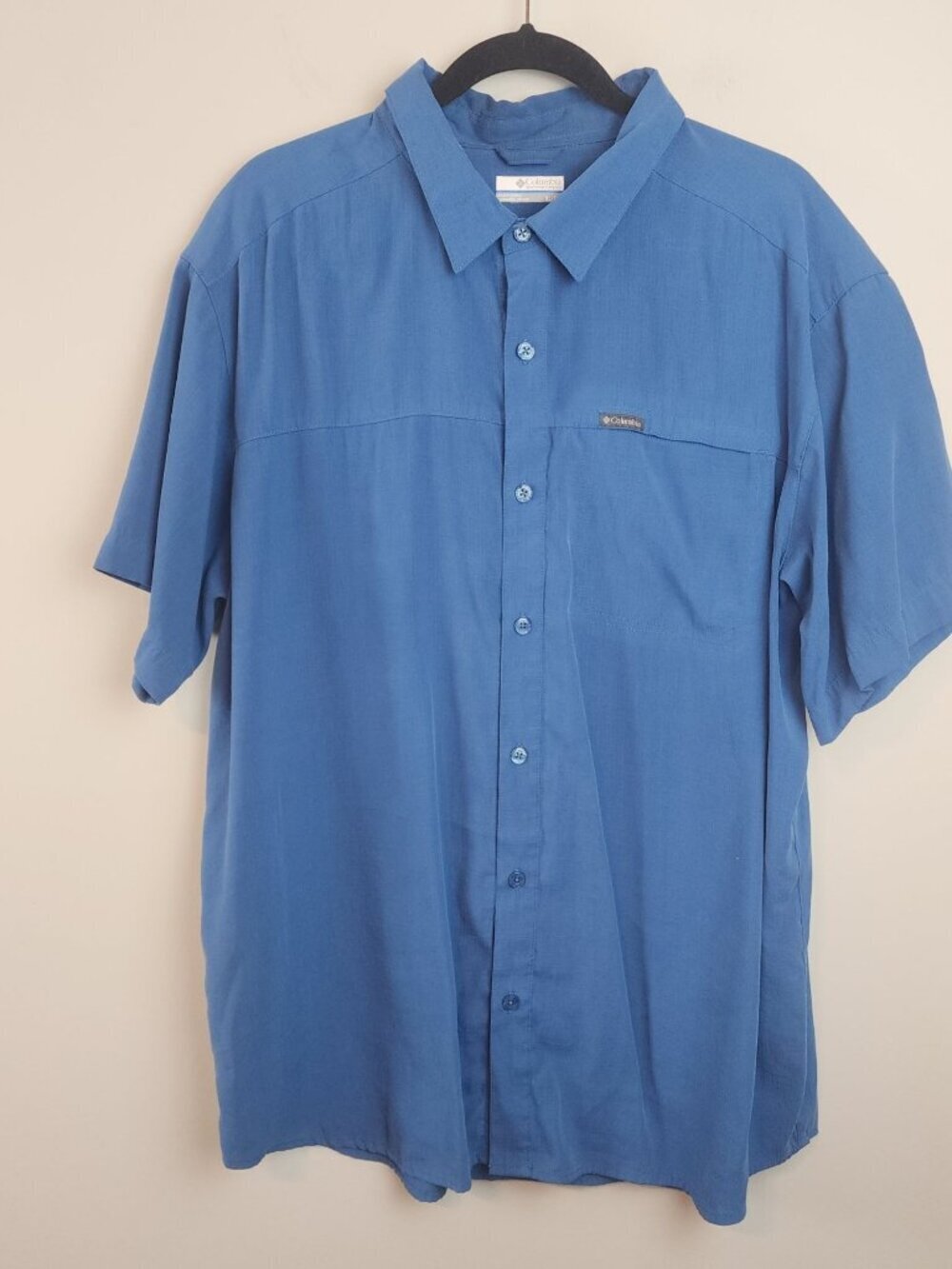 Columbia Men Blue Short Sleeve Button-Up Shirt XL outdoors hiking summer